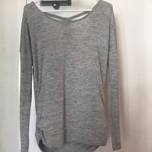 Gray long sleeve sweater with open back